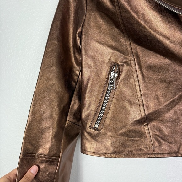 7 For All Mankind Women's Metallic Brown Leather Jacket size XS - Picture 6 of 8